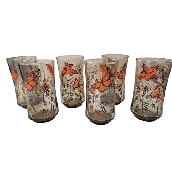 MCM Libbey Monarch Butterfly Glasses - 70s Set of 6 - Picture 1 of 11